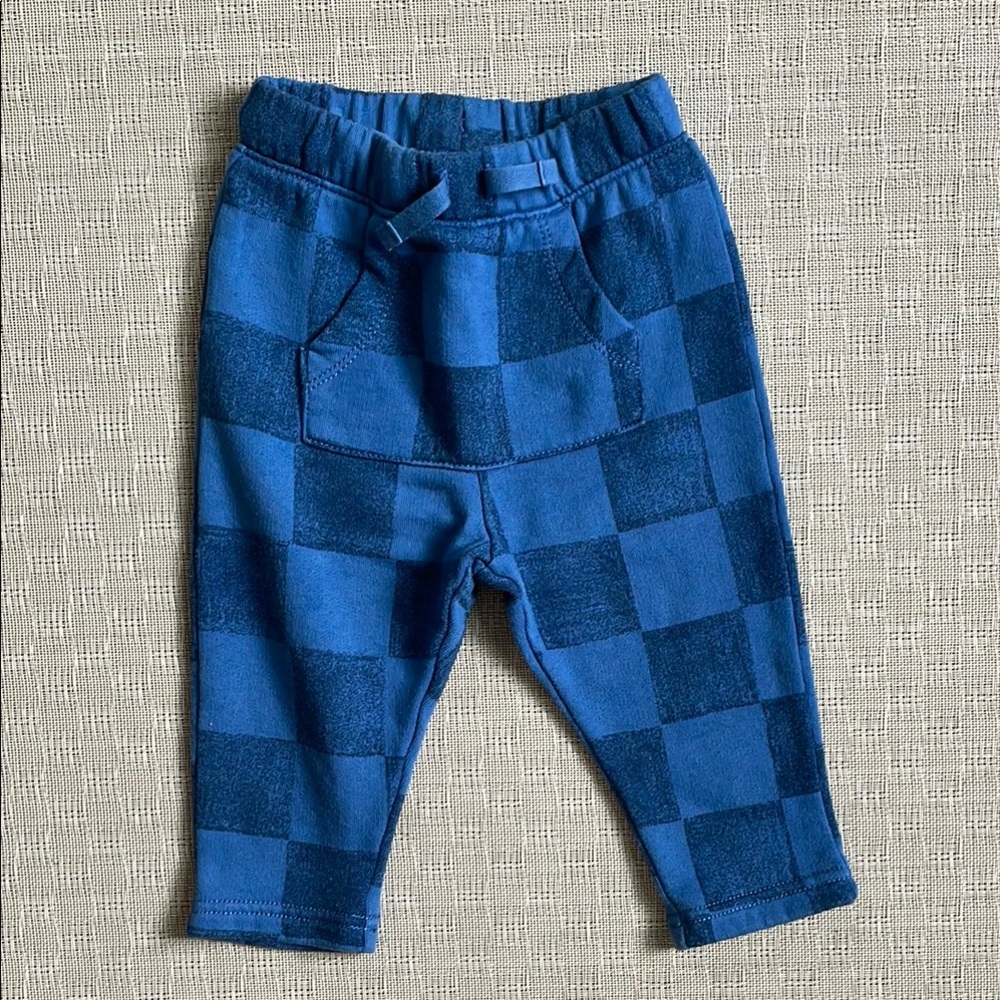 NWOT 6-9 mo Tea Collection Blue Checkered Jogger Sweatpants